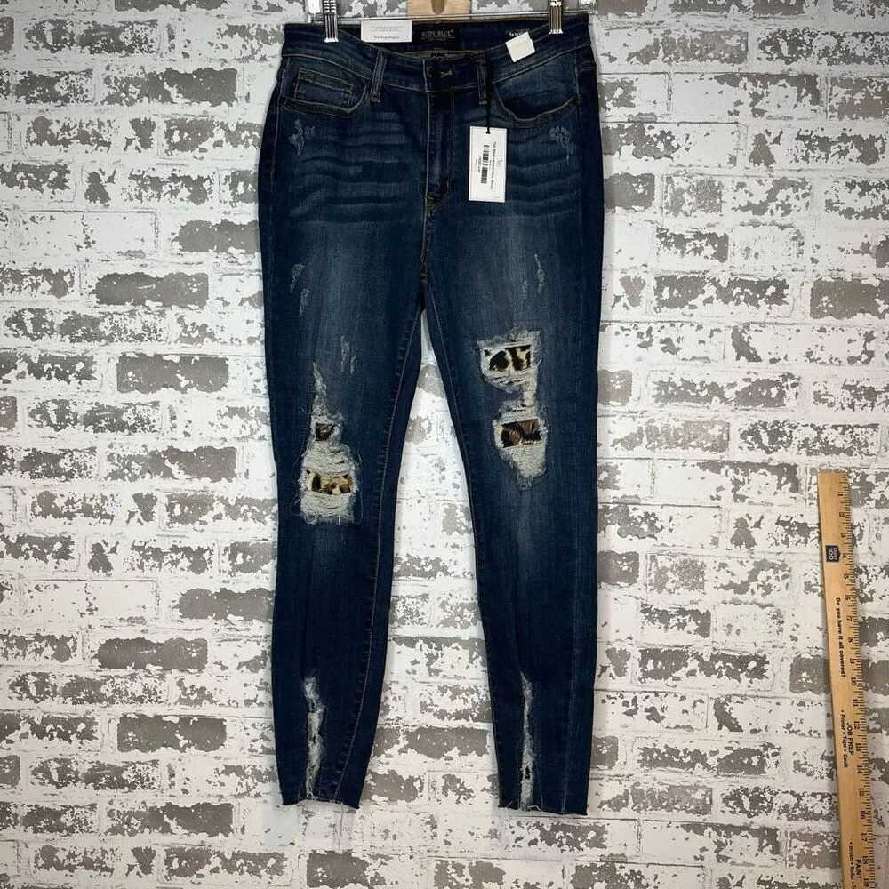 Judy blue | women nwt denim skinny fit distressed with cheetah print patches